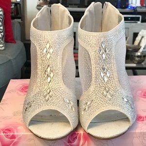 Silver and Mesh open toe heels